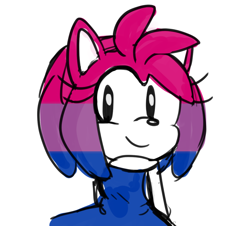 Size: 1280x1159 | Tagged: safe, artist:sp-rings, amy rose, hedgehog, bisexual, bisexual pride, female, looking at viewer, pride, pride flag, simple background, sketch, smile, solo, white background
