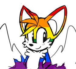 Size: 1280x1159 | Tagged: safe, artist:sp-rings, miles "tails" prower, fox, gay pride, hands behind back, looking at viewer, pride, pride flag, simple background, sketch, smile, solo, white background