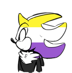 Size: 1280x1313 | Tagged: safe, artist:sp-rings, shadow the hedgehog, hedgehog, frown, looking offscreen, nonbinary, nonbinary pride, pride, pride flag, simple background, sketch, solo, white background