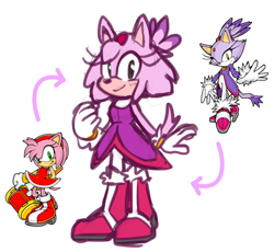 Size: 928x853 | Tagged: safe, artist:sp-rings, amy rose, blaze the cat, hybrid, blushing, female, fusion, fusion:amy, fusion:blaze, hedgecat, looking at viewer, reference inset, simple background, smile, solo, standing, white background