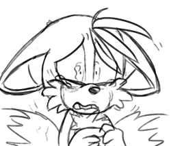 Size: 695x591 | Tagged: safe, artist:sp-rings, miles "tails" prower, fox, clenched teeth, crying, floppy ears, looking offscreen, male, sad, simple background, sketch, solo, standing, tears, tears of sadness, white background