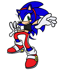 Size: 797x951 | Tagged: safe, artist:possqueen, sonic the hedgehog, hedgehog, 2020, clothes, crop top, female, headband, looking at viewer, pants, simple background, smile, solo, trans female, transgender, transparent background