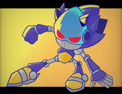 Size: 2048x1570 | Tagged: safe, artist:princess401, sonic prime s2, abstract background, angry, chaos sonic, genderless, robot, solo