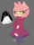 Size: 1539x2048 | Tagged: dead source, safe, artist:princess401, amy rose, hedgehog, alternate outfit, clothes, dress, female, frown, grey background, lidded eyes, looking offscreen, pantyhose, reference inset, signature, simple background, solo, standing, suspenders