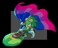 Size: 2048x1676 | Tagged: safe, artist:rosvosektori, jet the hawk, bird, abstract background, bisexual, bisexual pride, extreme gear, hawk, holding something, looking ahead, male, pride, pride flag, smile, solo