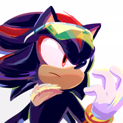 Size: 2048x2048 | Tagged: safe, artist:cuterozhok, shadow the hedgehog, hedgehog, frown, looking offscreen, male, redraw, simple background, solo, sonic free riders, sunglasses, white background