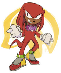Size: 964x1138 | Tagged: safe, artist:soybean-official, knuckles the echidna, echidna, abstract background, clenched fists, goggles, goggles around neck, looking offscreen, male, smile, solo, sonic riders, standing