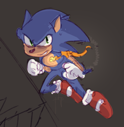 Size: 741x757 | Tagged: safe, artist:soybean-official, sonic the hedgehog, hedgehog, fire, grey background, looking at viewer, male, mid-air, simple background, sketch, smile, solo, sonic and the secret rings