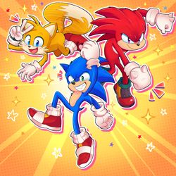 Size: 3169x3169 | Tagged: safe, artist:gaminggoru, knuckles the echidna, miles "tails" prower, sonic the hedgehog, sonic the hedgehog 2 (2022)
