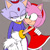 Size: 800x800 | Tagged: safe, artist:silvermun, amy rose, blaze the cat, cat, hedgehog, 2021, amy x blaze, amy's halterneck dress, blaze's tailcoat, blushing, clothes, cute, dress, eyes closed, female, females only, hand on back, hand on hip, hugging, lesbian, looking at them, shipping