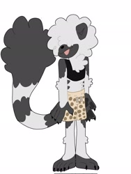 Size: 1536x2048 | Tagged: safe, artist:angaykitten, tangle the lemur, lemur, 2023, alternate outfit, barefoot, binder, claws, genderfluid, hair over eyes, looking offscreen, pansexual, pawpads, shorts, smile, solo, tongue out
