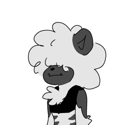 Size: 1378x1378 | Tagged: safe, artist:angaykitten, tangle the lemur, lemur, 2023, alternate outfit, binder, chest fluff, genderfluid, hair over eyes, looking offscreen, pansexual, simple background, smile, solo, standing, white background