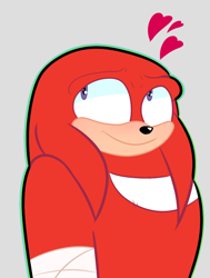 Size: 696x919 | Tagged: safe, artist:slerpslapp, knuckles the echidna, echidna, 2017, blushing, grey background, heart, looking up, male, outline, simple background, smile, solo, sonic boom (tv), standing