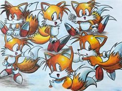 Size: 1364x1020 | Tagged: safe, artist:daianagamer, miles "tails" prower, fox, 2017, classic tails, male, redraw, solo, traditional media