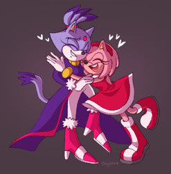Size: 540x547 | Tagged: safe, artist:bdugo7, amy rose, blaze the cat, cat, hedgehog, 2017, amy x blaze, amy's halterneck dress, blaze's tailcoat, cute, eyes closed, female, females only, hearts, hugging, lesbian, mouth open, shipping
