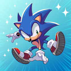 Size: 1280x1280 | Tagged: safe, artist:gaminggoru, sonic the hedgehog, hedgehog, sonic frontiers, 2022, abstract background, male, redraw, smile, solo, sparkles