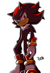 Size: 2039x2987 | Tagged: safe, artist:azurejinto, shadow the hedgehog, hedgehog, 2017, frown, looking offscreen, male, signature, simple background, solo, standing, white background