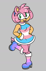 Size: 1560x2400 | Tagged: safe, artist:hedgiebeast, amy rose, hedgehog, bisexual, bisexual pride, female, flat colors, grey background, mouth open, pride, simple background, solo, trans female, trans pride, transgender