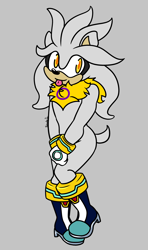Size: 1468x2473 | Tagged: safe, artist:hedgiebeast, silver the hedgehog, hedgehog, flat colors, grey background, intersex, intersex male, intersex pride, male, pride, simple background, smile, solo, standing, tongue out