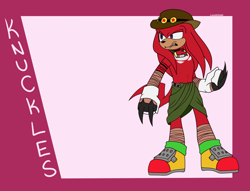 Size: 2556x1952 | Tagged: safe, artist:cloudsthehedgefox99, knuckles the echidna, echidna, 2020, abstract background, alternate universe, character name, looking offscreen, scar, solo, standing