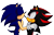 Size: 2048x1322 | Tagged: safe, artist:skull-keeta-art, shadow the hedgehog, sonic the hedgehog, hedgehog, 2023, blushing, duo, eyes closed, gay, heart, kiss on nose, looking at them, male, males only, shadow x sonic, shipping, simple background, smile, standing, transparent background, wagging tail