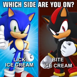 Size: 1200x1200 | Tagged: safe, shadow the hedgehog, sonic the hedgehog, hedgehog, duo, edit, english text, male, males only, meme, official render
