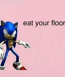 Size: 750x892 | Tagged: safe, sonic the hedgehog, hedgehog, sonic the hedgehog (2006), eat your floor, edit, english text, male, meme, official render, pink background, simple background, solo