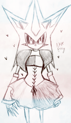 Size: 1776x3072 | Tagged: safe, artist:transgendershadowthehedgehog, metal sonic, neo metal sonic, black sclera, dress, female, heart, looking at viewer, robot, signature, solo, standing, traditional media, trans female, transgender