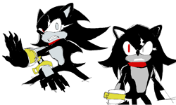 Size: 1165x701 | Tagged: safe, artist:lyingbattery, hedgehog, claws, clenched teeth, looking offscreen, male, prototype shadow, scarf, simple background, solo, terios the hedgehog, white background