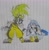 Size: 2048x2083 | Tagged: safe, artist:transgender-battlekukku, kit the fennec, surge the tenrec, fox, tenrec, duo, female, fennec, idw sonic the hedgehog, lined paper, male, standing, traditional media