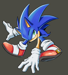 Size: 1920x2104 | Tagged: safe, artist:james kinkead, sonic the hedgehog, hedgehog, 2022, grey background, looking up, male, simple background, solo