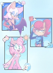 Size: 1100x1500 | Tagged: safe, artist:bunivanah06, amy rose, rouge the bat, sally acorn, swimsuit