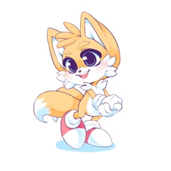 Size: 1280x1280 | Tagged: safe, artist:nevaeh-lee, miles "tails" prower, blushing, cute, looking offscreen, male, mouth open, simple background, solo, tailabetes, white background