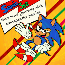 Size: 2048x2048 | Tagged: safe, artist:draconicdeityarts, sonic the hedgehog, hedgehog, abstract background, dialogue, english text, intentional typo, lidded eyes, male, mouth open, solo, sonic says, typo