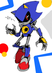 Size: 987x1385 | Tagged: safe, artist:zan0tix, metal sonic, abstract background, black sclera, genderless, looking offscreen, robot, solo
