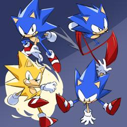 Size: 1080x1080 | Tagged: safe, artist:leaf--storm, sonic the hedgehog, super sonic, abstract background, classic sonic, male, mouth open, running, smile, solo, super form
