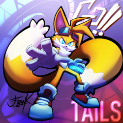 Size: 1800x1800 | Tagged: safe, artist:frankwolf14, miles "tails" prower, fox, sonic riders: zero gravity, 2023, ark of the cosmos, character name, english text, goggles, holding something, male, signature, smile, solo, standing