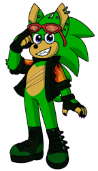 Size: 474x823 | Tagged: safe, artist:erasabledata, scourge the hedgehog, hedgehog, claws, ear piercing, looking at viewer, male, redesign, simple background, smile, solo, standing, transparent background
