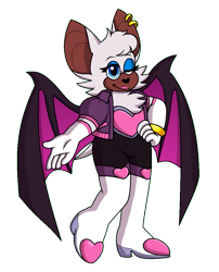 Size: 783x971 | Tagged: safe, artist:erasabledata, rouge the bat, bat, chest fluff, earring, female, hand on hip, looking offscreen, redesign, simple background, smile, solo, standing, transparent background, wink