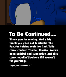 Size: 2400x2816 | Tagged: safe, artist:thecarebeargirl, sonic the hedgehog, comic:dark tails unleashed, fanfic:dark tails unleashed, 2018, abstract background, comic, english text, flat colors, looking offscreen, shrunken pupils, solo, sweatdrop, thought bubble