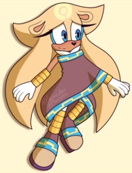 Size: 1489x1950 | Tagged: safe, artist:fansoniclove, artist:pdaisyff1, gold the tenrec, tenrec, 2021, blushing, color edit, cream background, female, looking offscreen, simple background, smile, solo