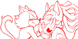 Size: 1024x525 | Tagged: safe, artist:hhuniii, gadget the wolf, infinite the jackal, 2017, blushing, duo, frown, gay, hands on another's face, nose boop, rookinite, shipping, shrunken pupils, simple background, sketch, standing, surprised, sweatdrop, white background