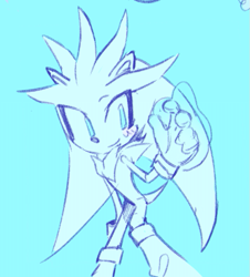 Size: 589x651 | Tagged: safe, artist:12neonlit-stage, silver the hedgehog, hedgehog, blue background, blushing, male, simple background, smile, solo