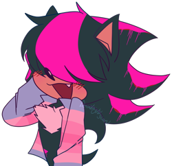 Size: 1823x1767 | Tagged: safe, artist:deadnightguard, oc, hedgehog, blushing, female, hair over eyes, jacket, mouth open, oc only, one fang, robot, shadow android, simple background, smile, solo, trans female, transfem pride, transgender, transparent background