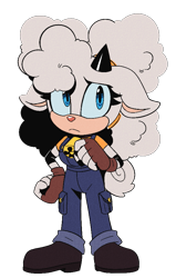 Size: 561x881 | Tagged: safe, artist:gh0stfl0wer, lanolin the sheep, sheep, the murder of sonic the hedgehog, clothes, female, frown, looking at viewer, pink nose, solo, standing, style emulation, tmosth style