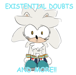 Size: 835x815 | Tagged: safe, artist:sirbasil, silver the hedgehog, hedgehog, english text, frown, male, shrunken pupils, silvabetes, simple background, solo, standing, staring, white background