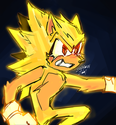 Size: 2048x2202 | Tagged: safe, artist:solfinite, sonic the hedgehog, super sonic, sonic frontiers, alternate version, clenched teeth, eyelashes, flying, looking offscreen, male, signature, solo, super form, top surgery scars