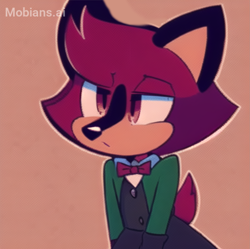 Size: 1849x1842 | Tagged: safe, ai art, artist:mobians.ai, barry the quokka, bowtie, dress, frown, lidded eyes, looking offscreen, mobius.social exclusive, nonbinary, outline, quokka, simple background, solo, standing, tan background