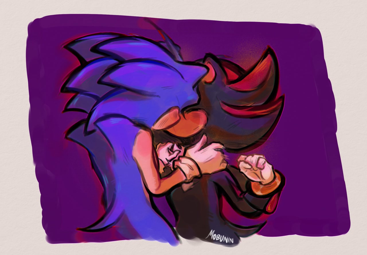 9421 - safe, artist:onlyastraa, shadow the hedgehog, sonic the hedgehog,  abstract background, blushing, blushing ears, duo, duo male, eyes closed,  frown, gay, heart, holding hands, holding them, kiss, licking lips, lidded  eyes