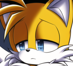 Size: 1610x1476 | Tagged: safe, ai art, artist:mobians.ai, miles "tails" prower, fox, abstract background, frown, lidded eyes, looking offscreen, male, mobius.social exclusive, sad, solo